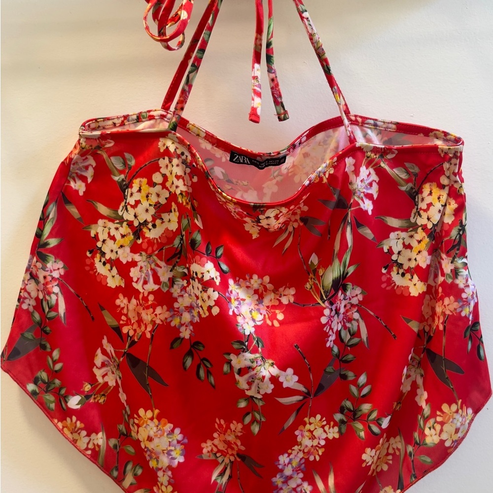 Zara Set Matching Red Floral Top + Bottom